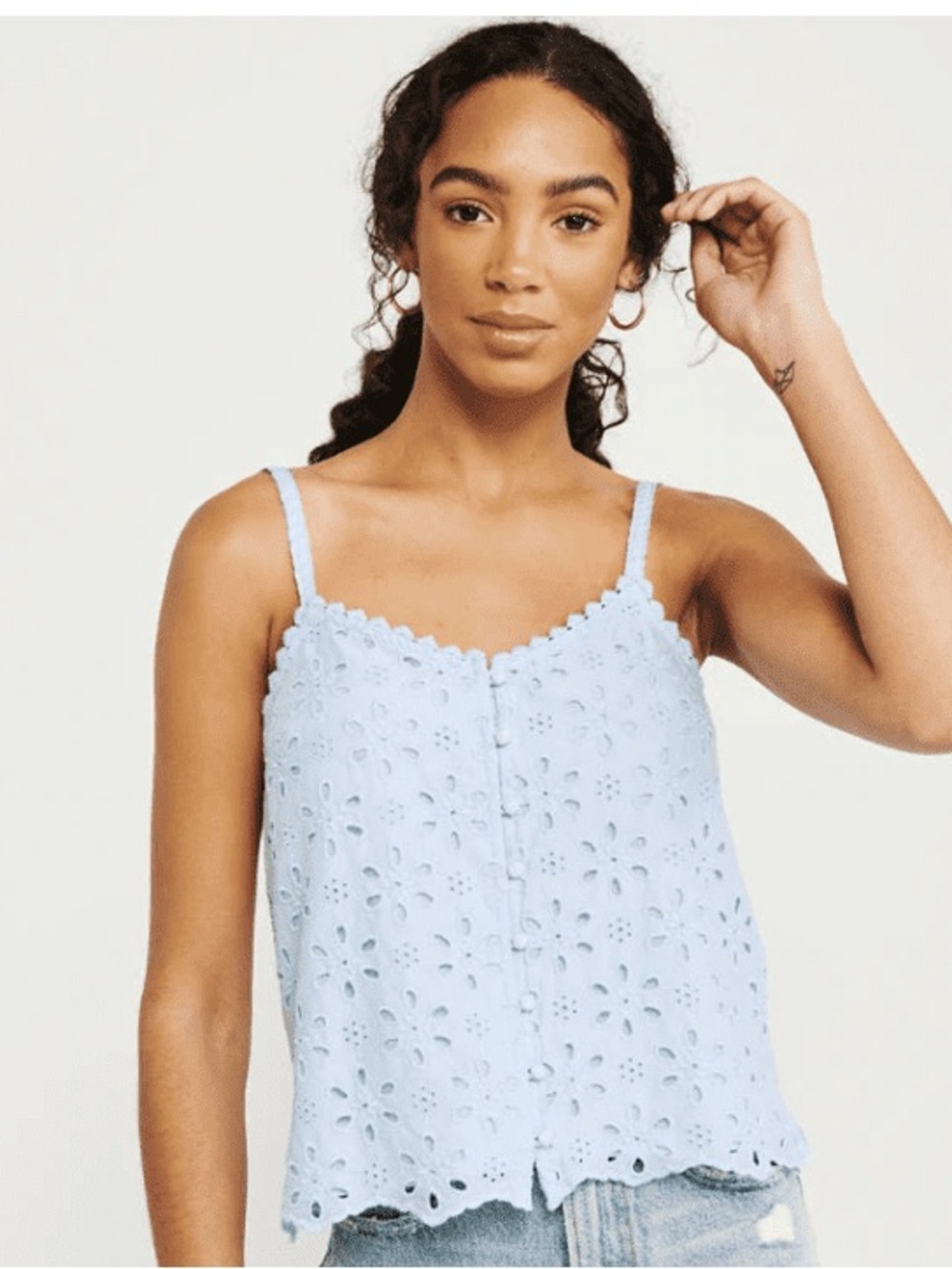 Abercrombie & Fitch Pale Blue Eyelet Floral Top (XS)
